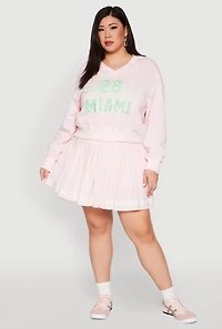 Womens Plus Varsity Stripe Detail Tennis Skort, Pink,