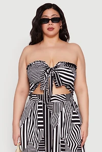 Womens Plus Printed Pattern Tie Front Crop Top,