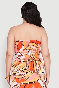 Plus Printed Pattern Tie Front Crop Top