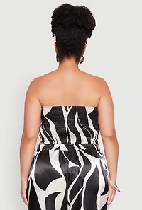 Womens Plus Size Satin Scarf Print Tube Top, Black, Size 1X