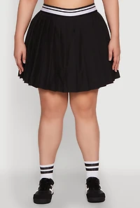 Womens Plus Size Varsity Stripe Waistband Pleated Skirt, Black, Size 1X