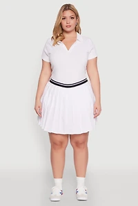 Womens Plus Size Varsity Stripe Waistband Pleated Skirt, White, Size 2X