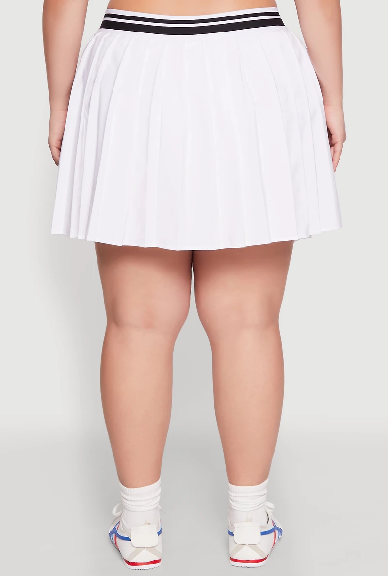 Womens Plus Size Varsity Stripe Waistband Pleated Skirt, White, Size 2X