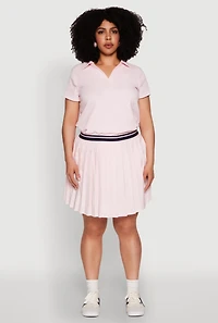 Womens Plus Size Varsity Stripe Waistband Pleated Skirt, Pink, Size 2X