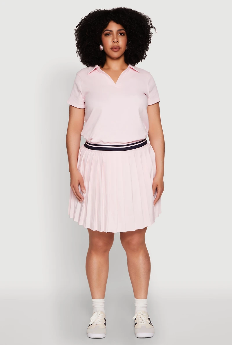 Plus Varsity Stripe Waistband Pleated Skirt