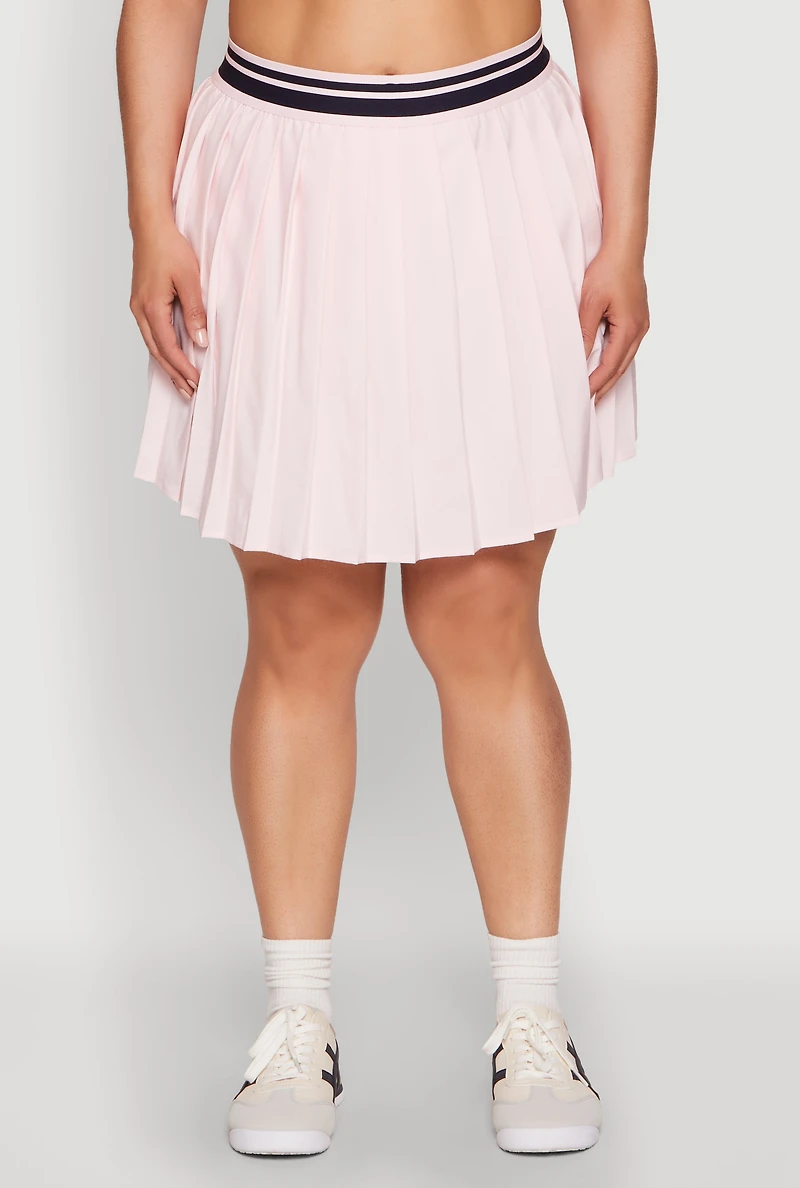 Womens Plus Size Varsity Stripe Waistband Pleated Skirt, Pink, Size 2X