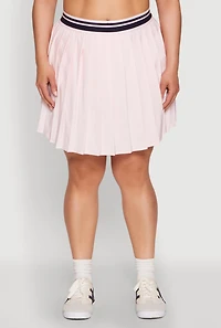 Womens Plus Size Varsity Stripe Waistband Pleated Skirt, Pink, Size 2X