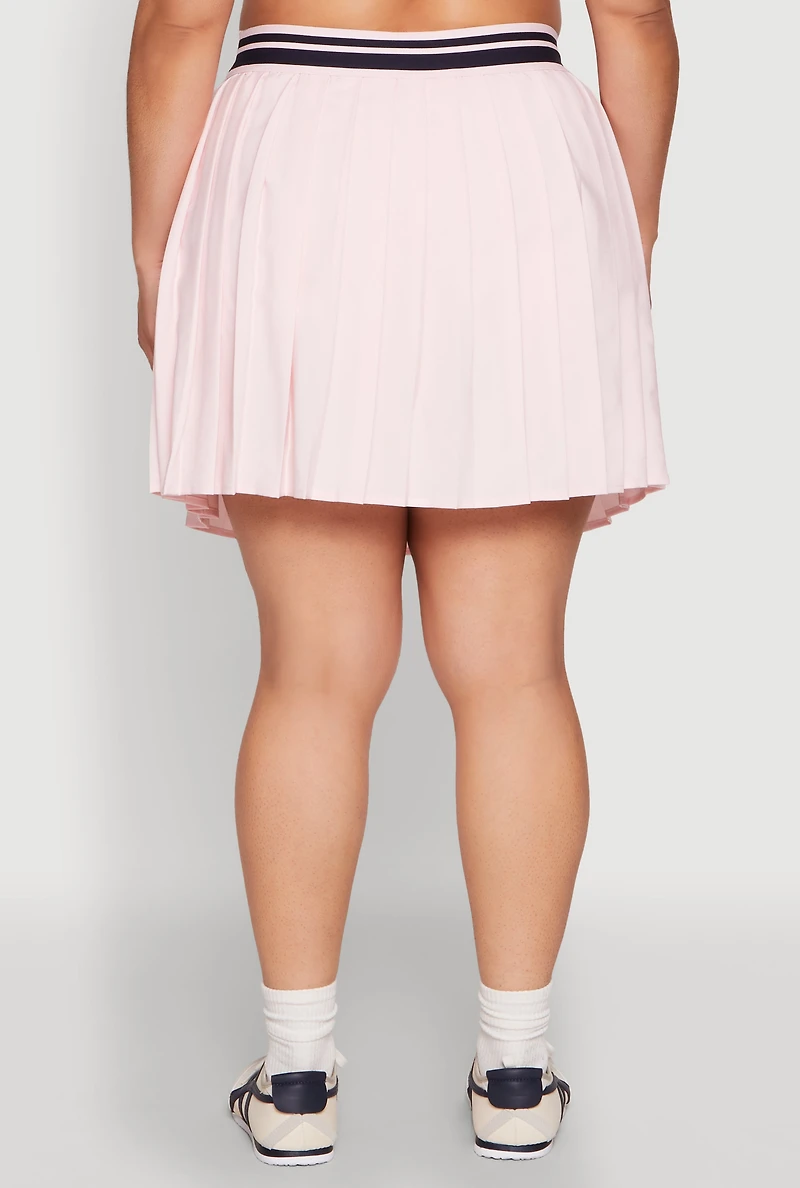 Womens Plus Size Varsity Stripe Waistband Pleated Skirt, Pink, Size 2X