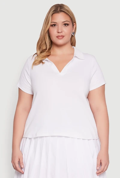 Womens Plus Size Polo Shirt, White, Size 1X