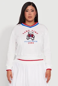 Plus Varsity Stripe Printed Pattern Sweatshirt