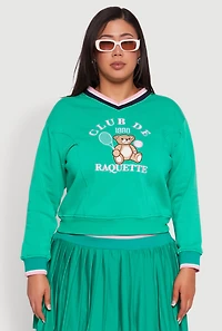 Plus Varsity Stripe Printed Pattern Sweatshirt