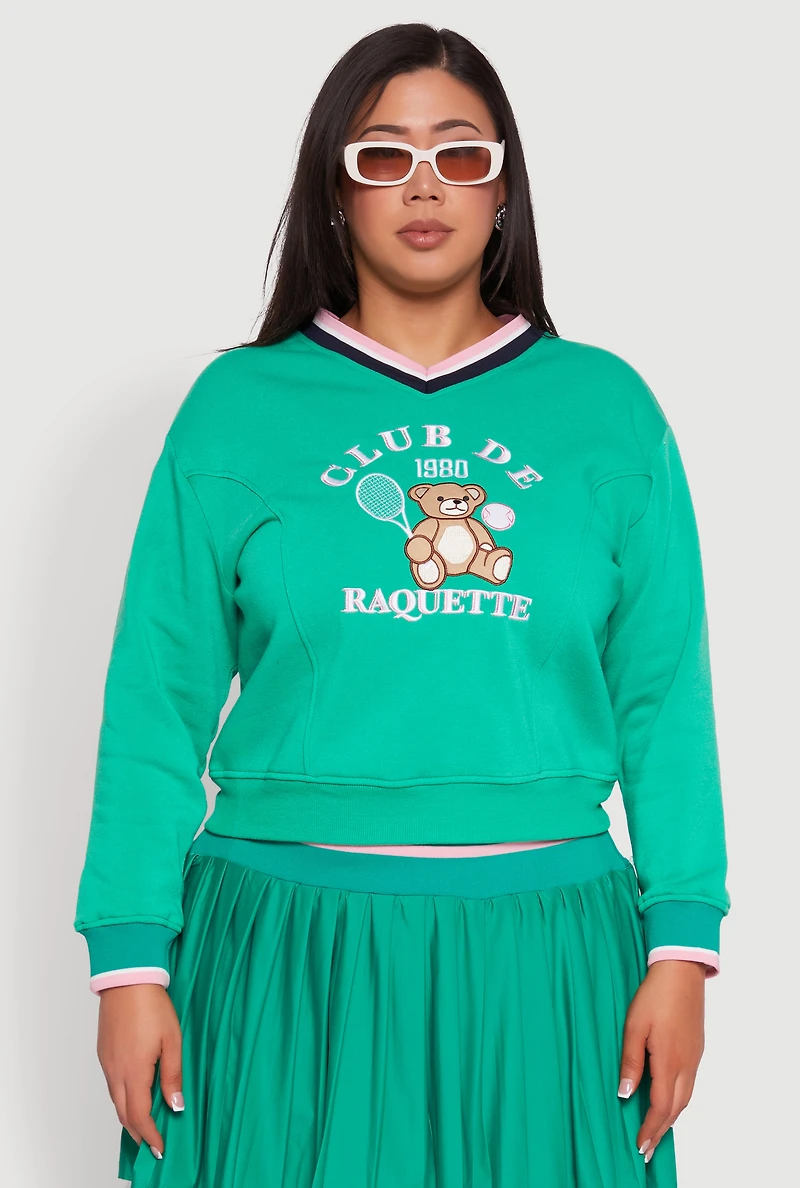 Plus Varsity Stripe Printed Pattern Sweatshirt