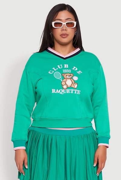 Plus Varsity Stripe Printed Pattern Sweatshirt