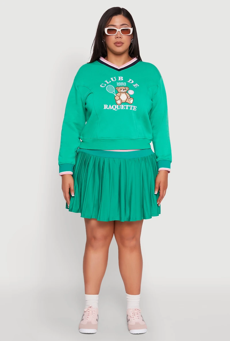 Womens Plus Size Varsity Stripe Printed Pattern Sweatshirt, Green, Size 2X