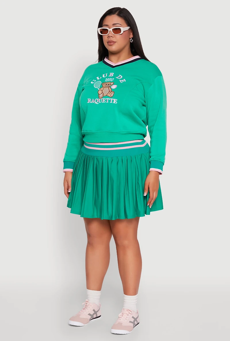 Womens Plus Size Varsity Stripe Printed Pattern Sweatshirt, Green, Size 2X