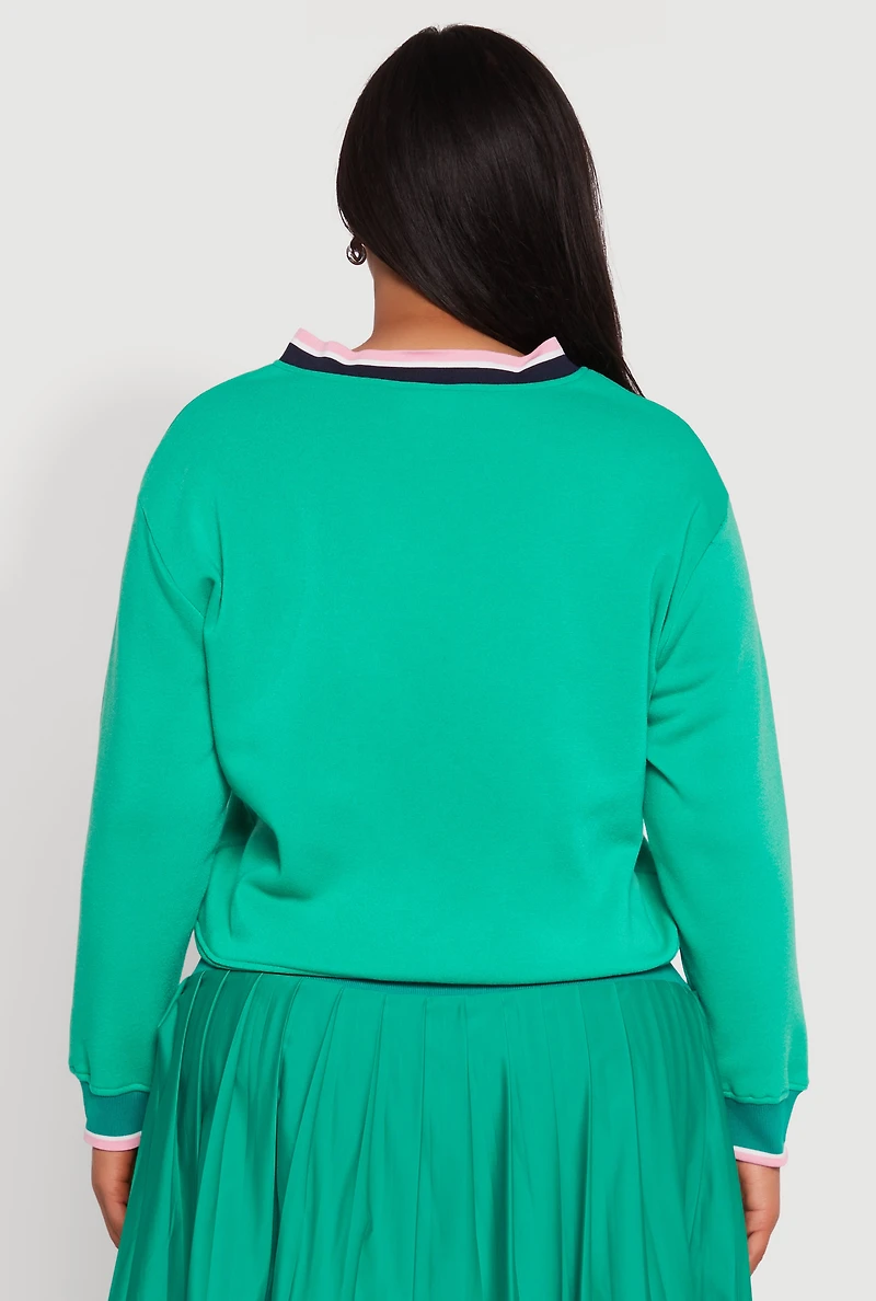 Womens Plus Size Varsity Stripe Printed Pattern Sweatshirt, Green, Size 2X