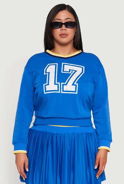 Womens Plus Size Varsity Stripe Printed Pattern Sweatshirt, Blue, Size 1X