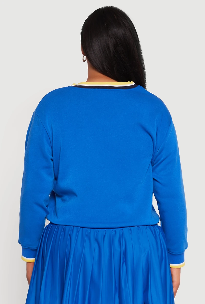 Womens Plus Size Varsity Stripe Printed Pattern Sweatshirt, Blue, Size 1X
