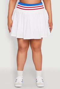 Womens Plus Size Contrast Trim Pleated Skort, White, Size 1X
