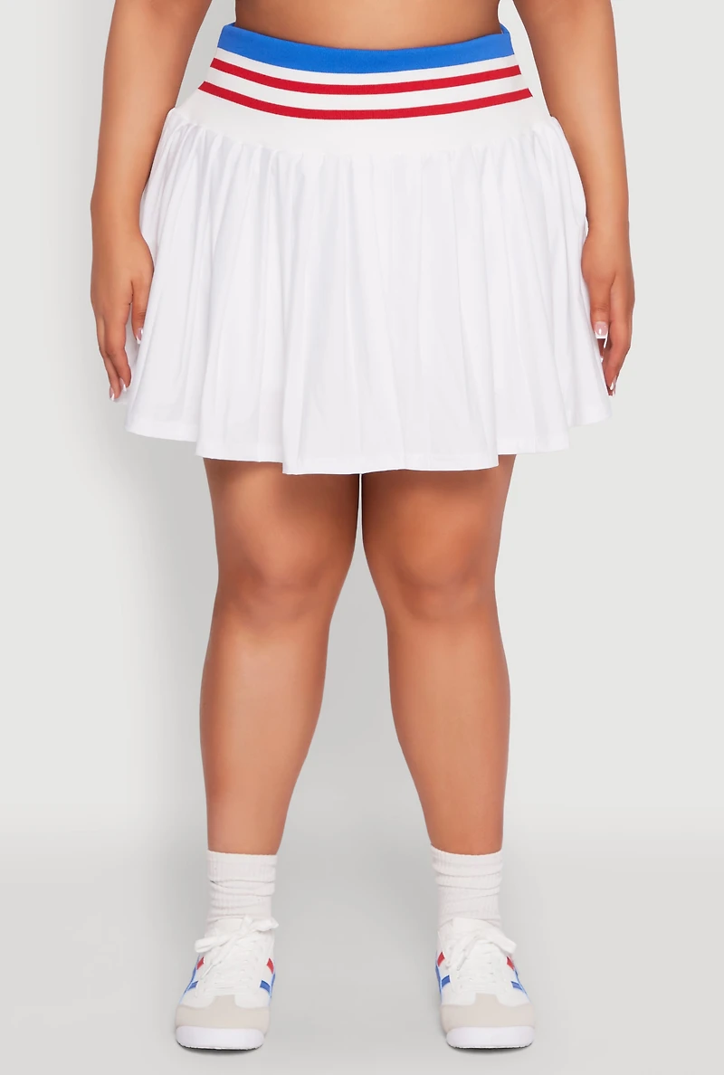 Womens Plus Size Contrast Trim Pleated Skort, White, Size 1X
