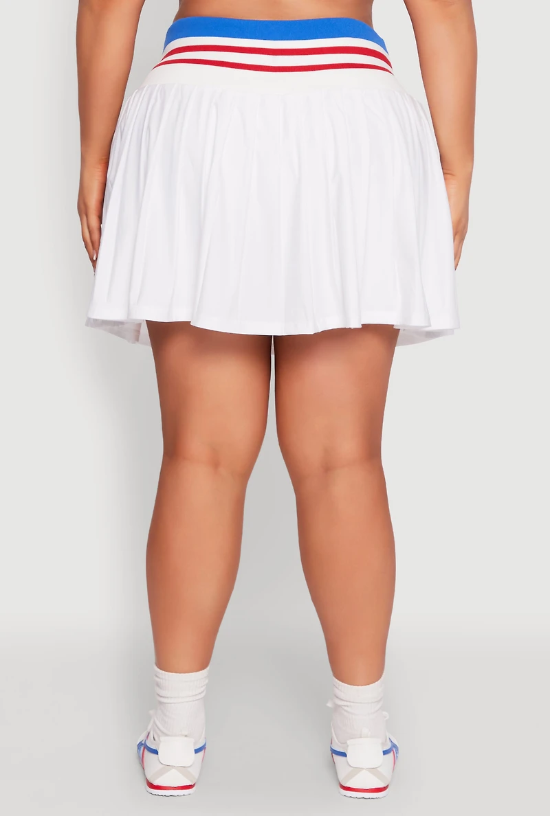 Womens Plus Size Contrast Trim Pleated Skort, White, Size 3X