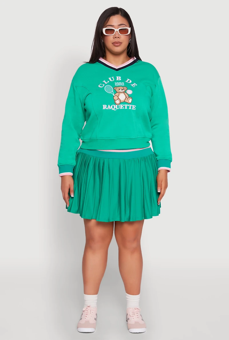 Womens Plus Size Contrast Trim Pleated Skort, Green, Size 2X