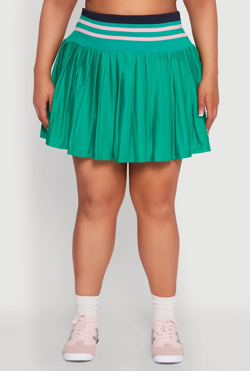 Womens Plus Size Contrast Trim Pleated Skort, Green, Size 2X