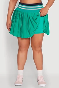 Womens Plus Size Contrast Trim Pleated Skort, Green, Size 2X