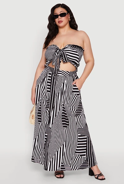 Womens Plus Size Printed Pattern Maxi Skirt, Black, Size 3X