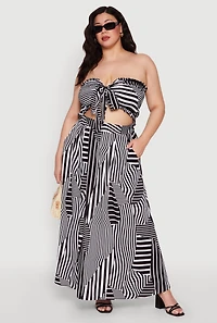 Womens Plus Size Printed Pattern Maxi Skirt, Black, Size 3X