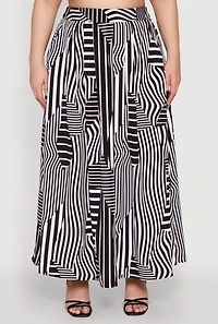 Womens Plus Size Printed Pattern Maxi Skirt, Black, Size 3X