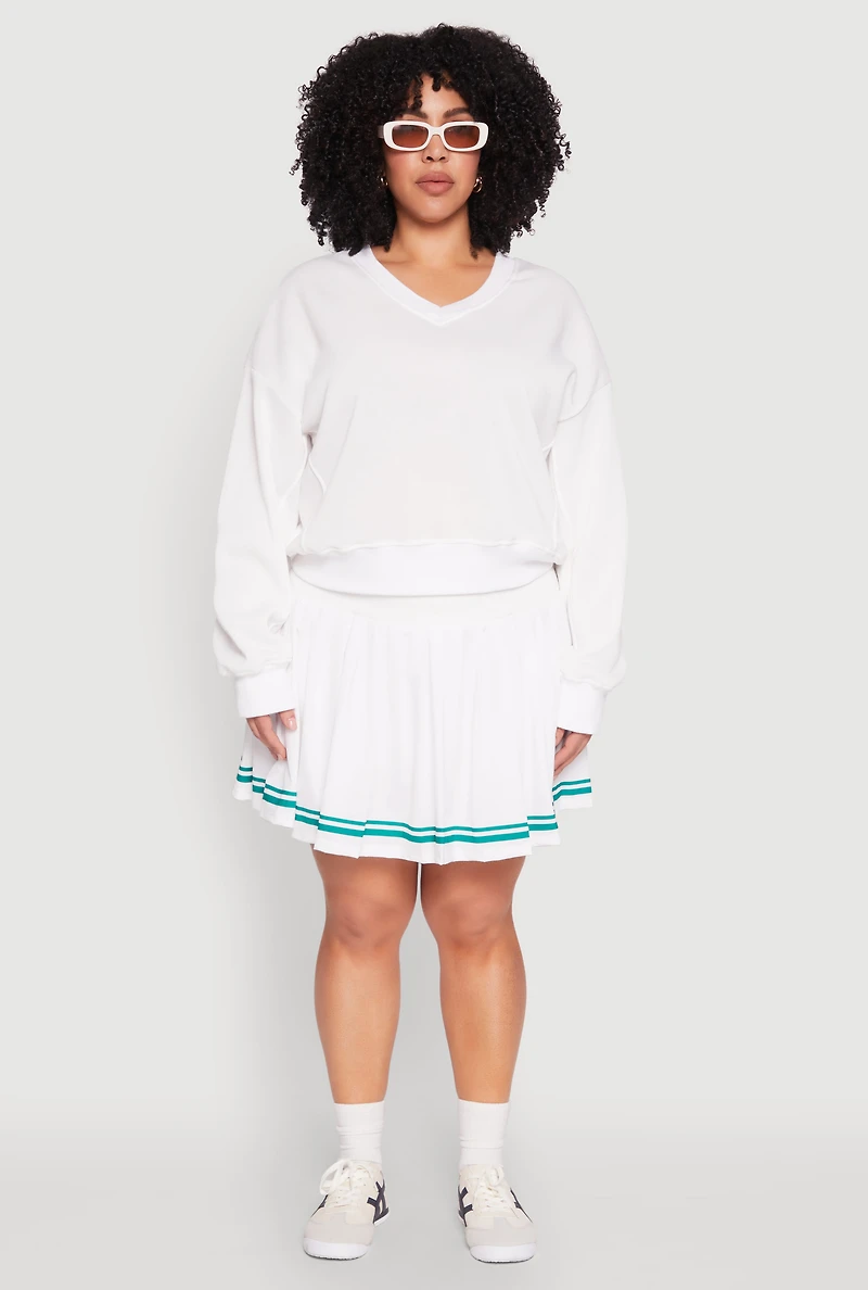 Womens Plus Size V Neck Pullover Sweatshirt, White, Size 3X