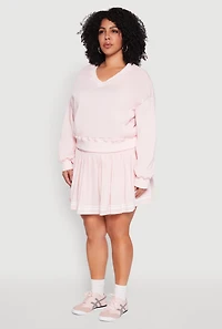 Womens Plus Size V Neck Pullover Sweatshirt, Pink, Size 3X