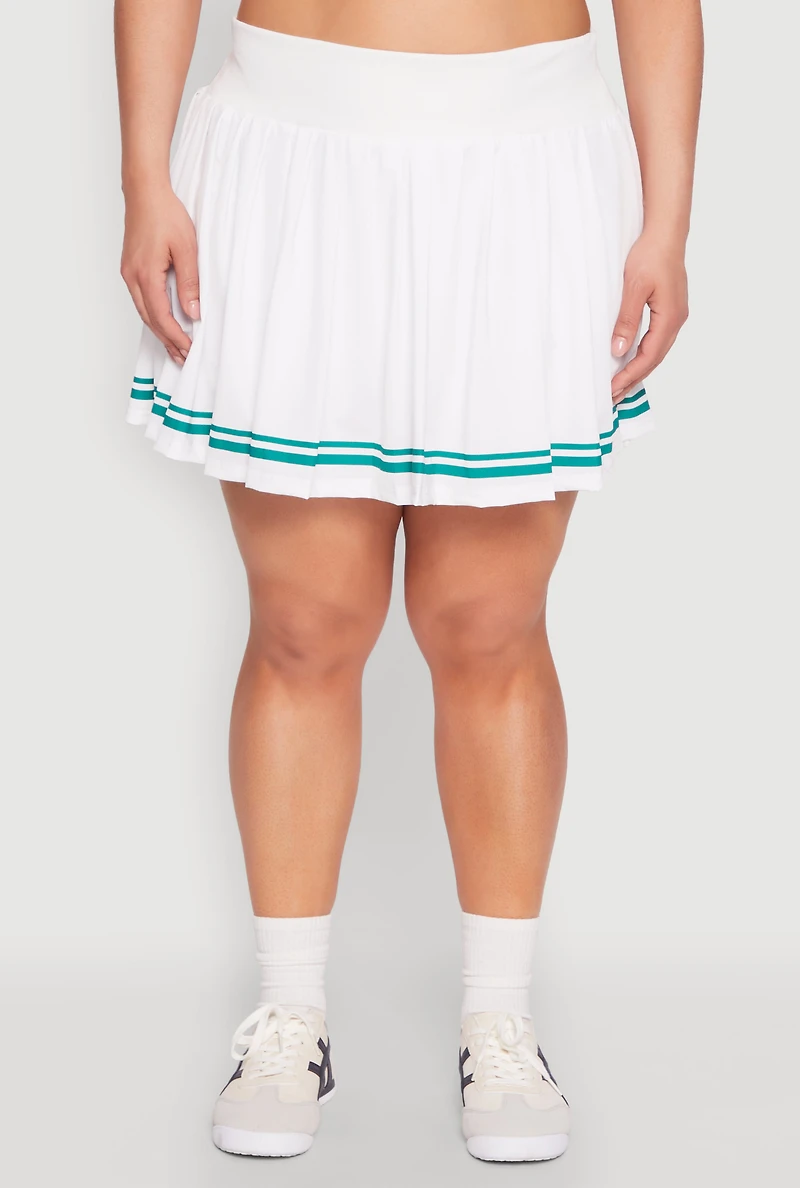 Womens Plus Size Varsity Stripe Pleated Skirt, White, Size 2X
