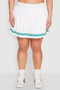 Womens Plus Size Varsity Stripe Pleated Skirt, White, Size 2X