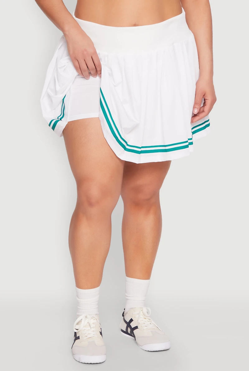 Womens Plus Size Varsity Stripe Pleated Skirt, White, Size 1X