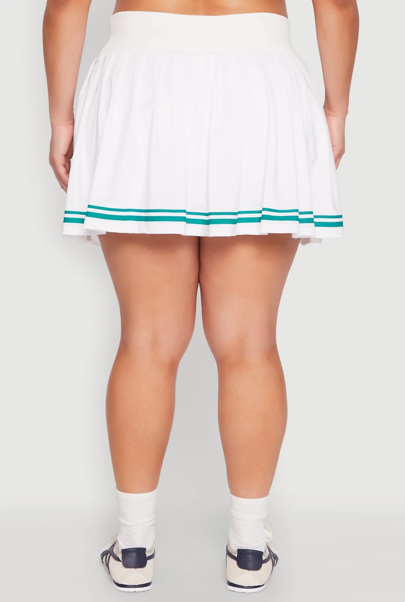 Womens Plus Size Varsity Stripe Pleated Skirt, White, Size 1X