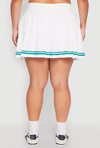 Womens Plus Size Varsity Stripe Pleated Skirt, White, Size 1X
