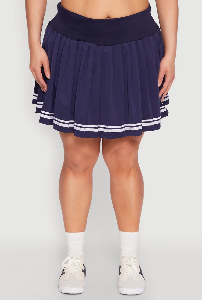 Womens Plus Size Varsity Stripe Pleated Skirt, Blue, Size 2X