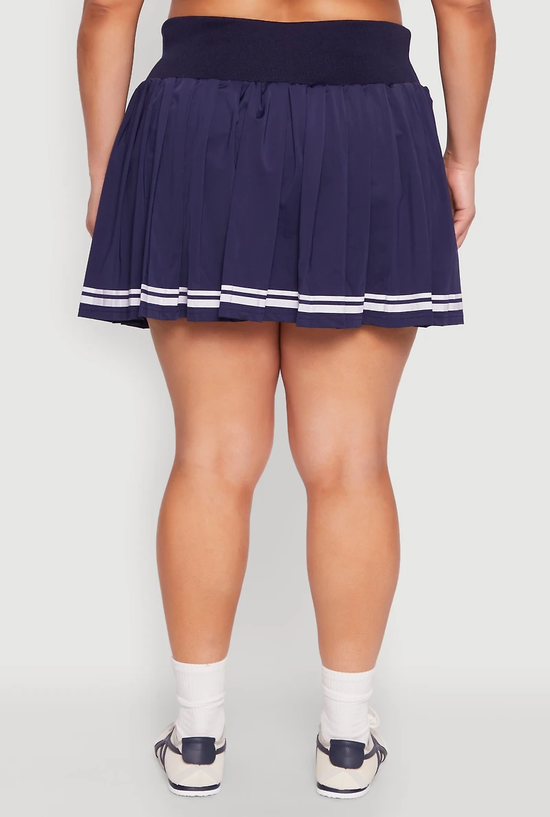 Womens Plus Size Varsity Stripe Pleated Skirt, Blue, Size 2X