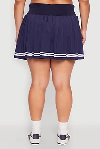Womens Plus Size Varsity Stripe Pleated Skirt, Blue, Size 2X