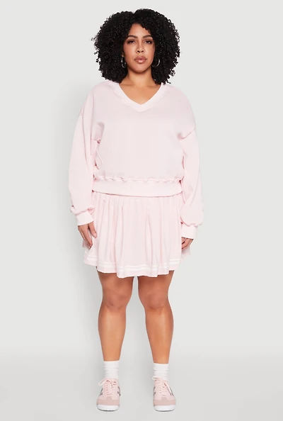 Womens Plus Size Varsity Stripe Pleated Skirt, Pink, Size 1X