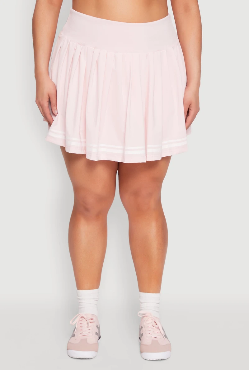 Womens Plus Size Varsity Stripe Pleated Skirt, Pink, Size 3X