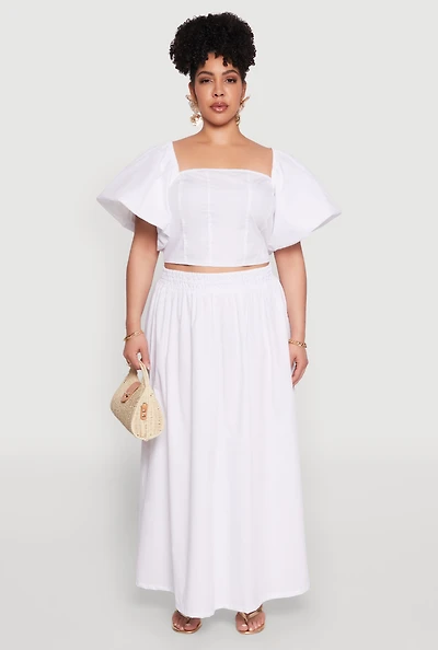 Womens Plus Size Poplin Maxi Skirt, White, Size 2X