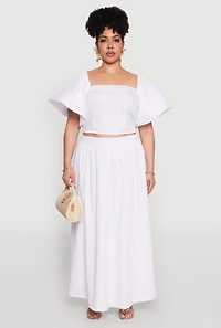 Womens Plus Size Poplin Maxi Skirt, White, Size 2X