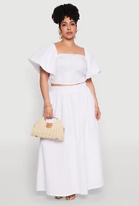 Womens Plus Size Poplin Maxi Skirt, White, Size 2X