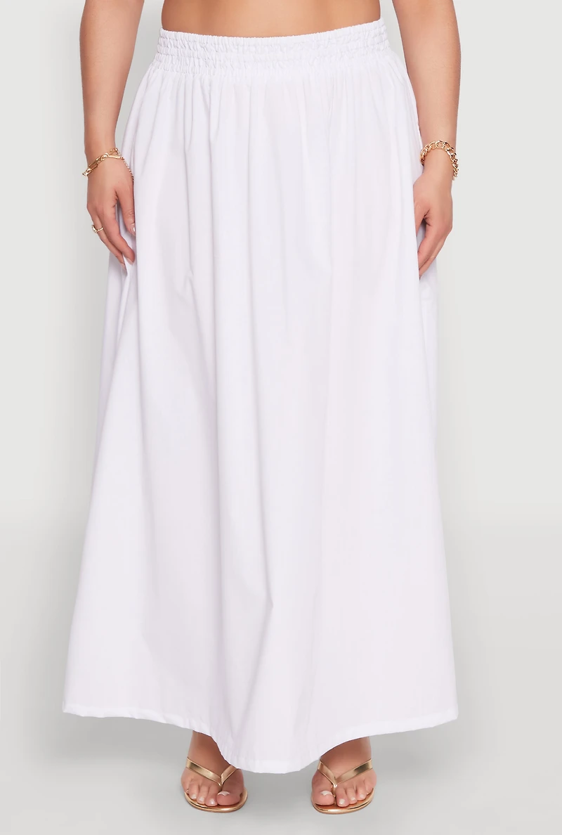 Womens Plus Size Poplin Maxi Skirt, White, Size 2X