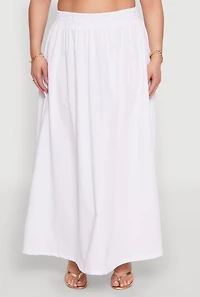 Womens Plus Size Poplin Maxi Skirt, White, Size 2X