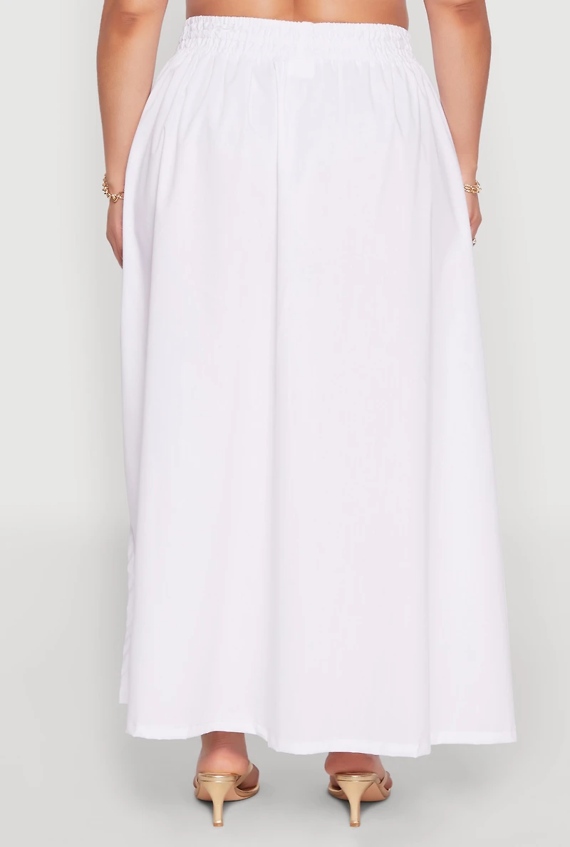Womens Plus Size Poplin Maxi Skirt, White, Size 2X