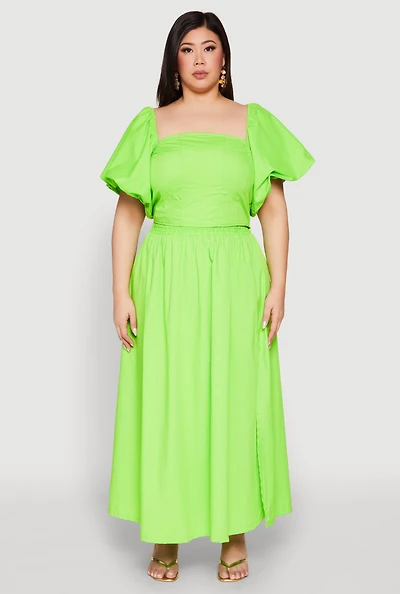 Womens Plus Size Poplin Maxi Skirt, Green, Size 2X